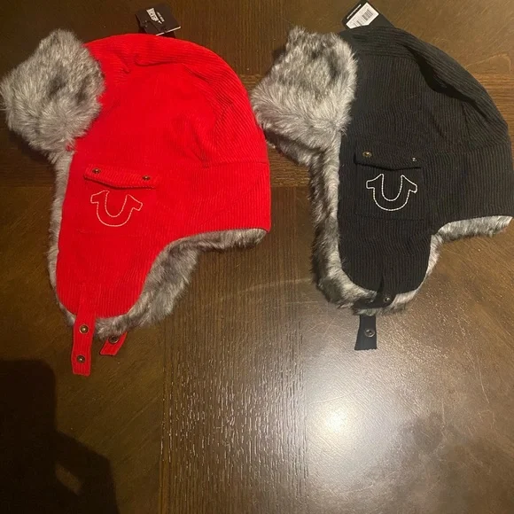 Black Trapper Hats with Faux Fur Trim - Picture 5 of 5